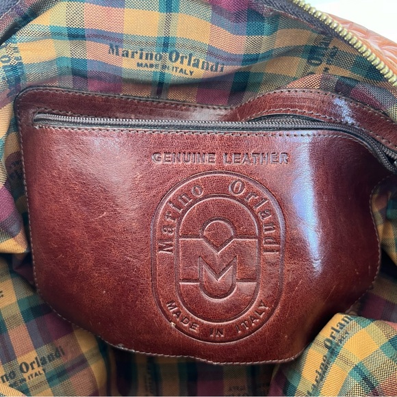 MARINO ORLANDI Italy Monogram Cognac Brown Leather Oversized Hobo Shoulder Bag - Picture 12 of 15